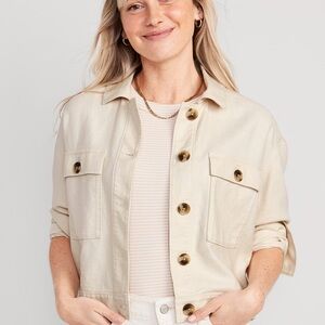 Old Navy Linen-Blend Cropped Utility Jacket Women’s Beige